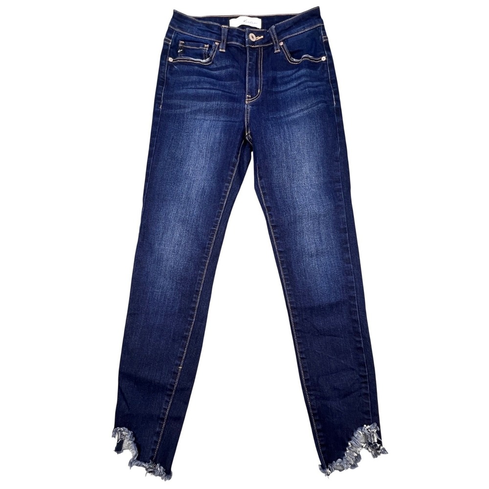 KanCan Dark Wash Frayed Step Hem Skinny Jeans Women 3